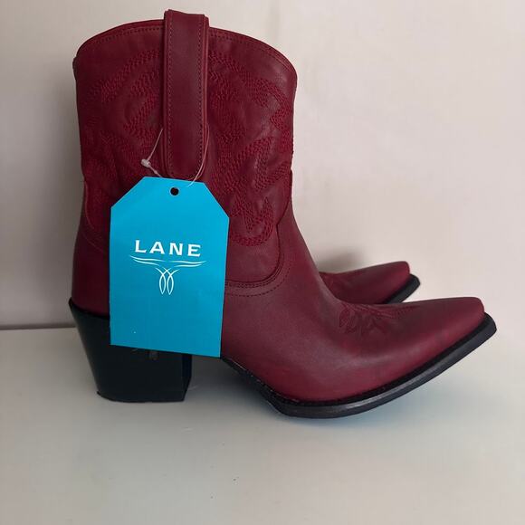 Lane Smokeshow Cowboy Ankle Boots Red Leather Western Cowgirl Booties Size 10 - Picture 1 of 8